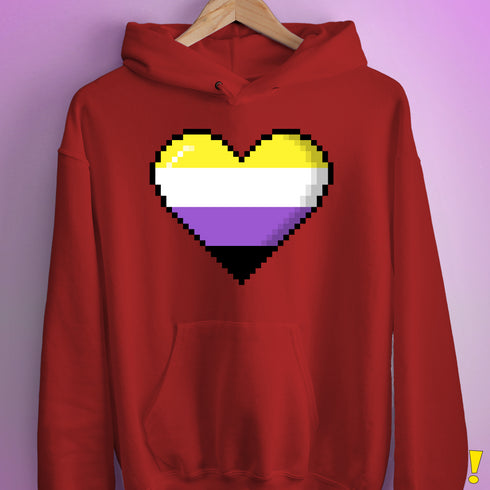 Nonbinary Pride 8-Bit Pixel Heart Hoodie - Red